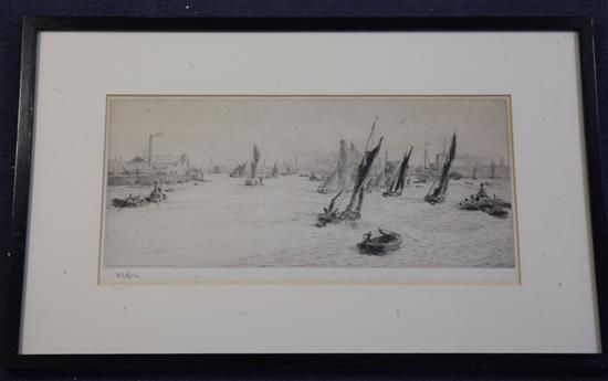 William Lionel Wyllie (1851-1931) Greenwich Reach 6.5 x 15in.